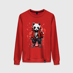 Свитшот хлопковый женский Модная панда в красной куртке, цвет: красный