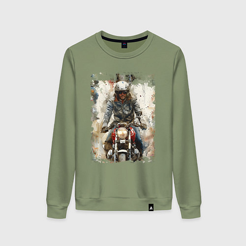 Женский свитшот Акварель -мотоциклист / Авокадо – фото 1