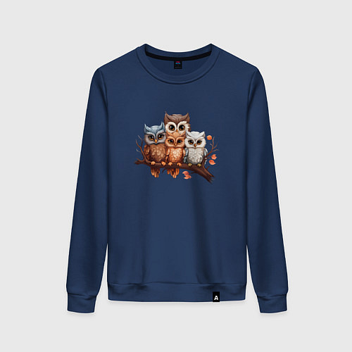 Женский свитшот Четыре совы на ветке / Тёмно-синий – фото 1