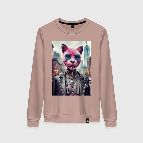 Женский свитшот Модная кошечка из Нью-Йорка / Пыльно-розовый – фото 1