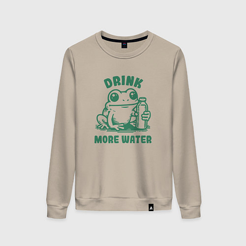 Женский свитшот Забавная лягушка с бутылкой воды пей больше воды / Миндальный – фото 1