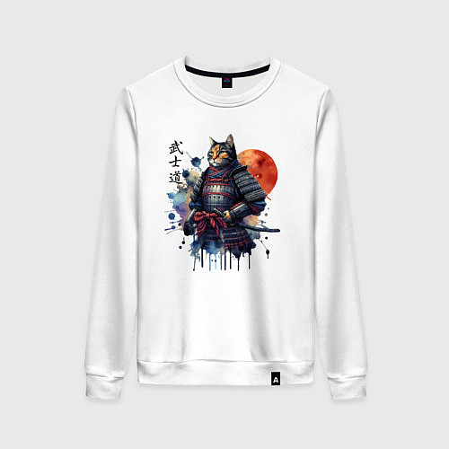 Женский свитшот Cat samurai - bushido ai art / Белый – фото 1