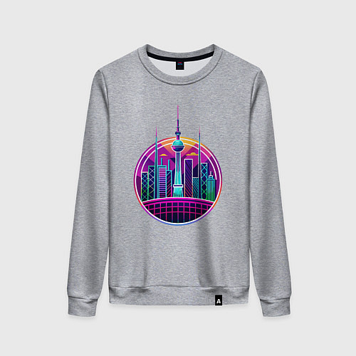Женский свитшот Силуэт города в неоновых цветах / Меланж – фото 1