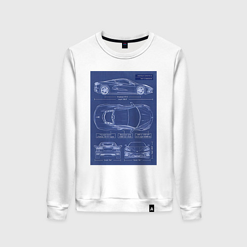 Женский свитшот Chevrolet Corvette чертеж / Белый – фото 1