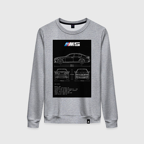 Женский свитшот BMW M5 чертежи / Меланж – фото 1