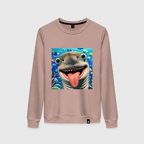 Женский свитшот Веселая акула с высунутым языком в океане / Пыльно-розовый – фото 1