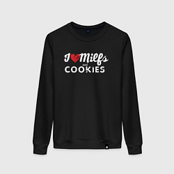 Свитшот хлопковый женский Milf and cookies милфа, цвет: черный