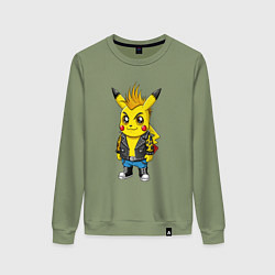 Женский свитшот Пикачу панк с ирокезом и в косухе