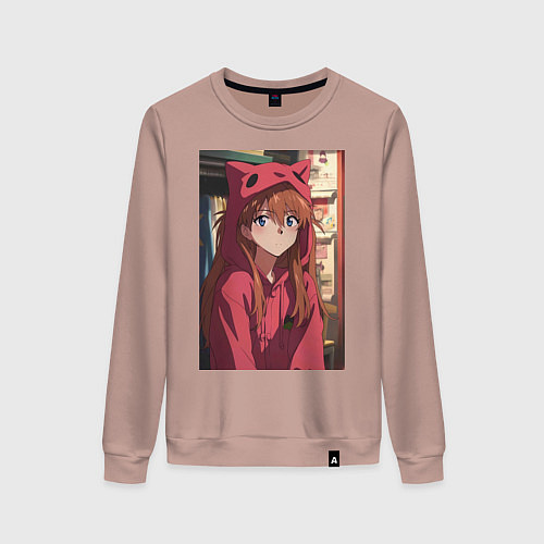 Женский свитшот Евангелион Аска Лэнгли Сорью кошка / Пыльно-розовый – фото 1