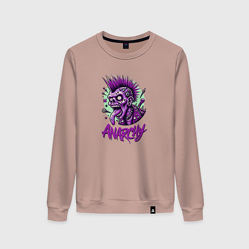 Женский свитшот Зомби панк и надпись анархия / Пыльно-розовый – фото 1