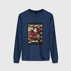 Свитшот хлопковый женский Тандзиро Tanjiro Клинок рассекающий демонов, цвет: тёмно-синий