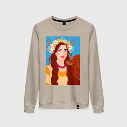 Женский свитшот Девушка в цветочной короной из полевых цветов