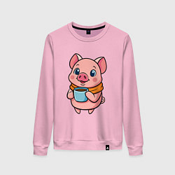 Женский свитшот Поросенок пьет кофе