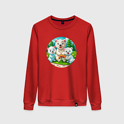 Свитшот хлопковый женский Белые медведи летом, цвет: красный