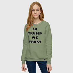 Свитшот хлопковый женский In Trump we trust - slogan, цвет: авокадо — фото 2