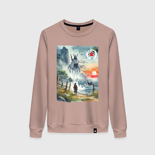 Женский свитшот Ghost of Tsushima - watercolor / Пыльно-розовый – фото 1
