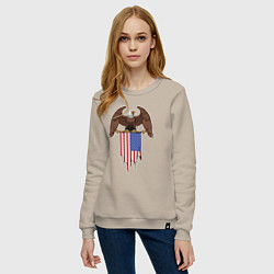 Свитшот хлопковый женский Орёл с американским флагом, цвет: миндальный — фото 2