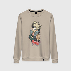 Свитшот хлопковый женский Моя геройская академия Бакуго взрыв, цвет: миндальный