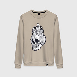 Свитшот хлопковый женский Череп и свечи, цвет: миндальный