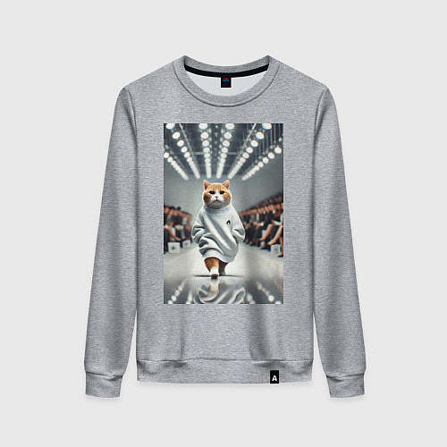 Женский свитшот Крутой рыжий кот на модном показе животных / Меланж – фото 1