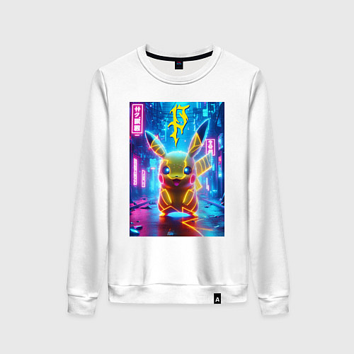 Женский свитшот Неоновый Пикачу - нейроарт / Белый – фото 1