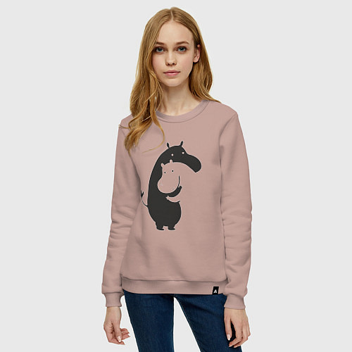 Женский свитшот Инь Янь любовь - силуэты бегемотов / Пыльно-розовый – фото 3