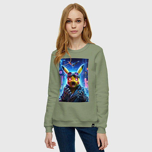 Женский свитшот Pikachu brave cyber pilot - neon glow / Авокадо – фото 3