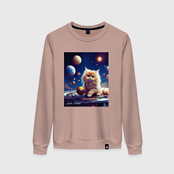 Свитшот хлопковый женский Котик космос, цвет: пыльно-розовый