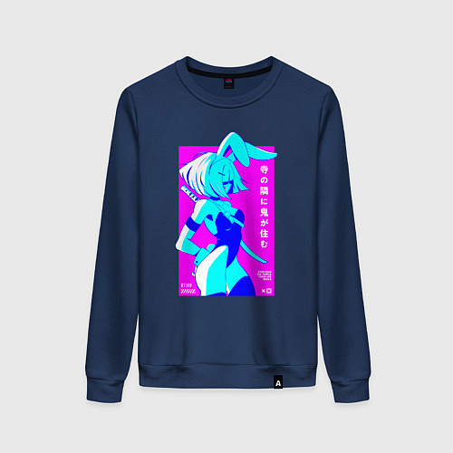 Женский свитшот Девочка зайчик-самурай с катаной - sexy / Тёмно-синий – фото 1