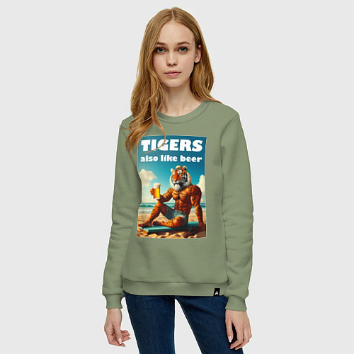 Женский свитшот Тигры тоже любят пиво - нейроарт / Авокадо – фото 3