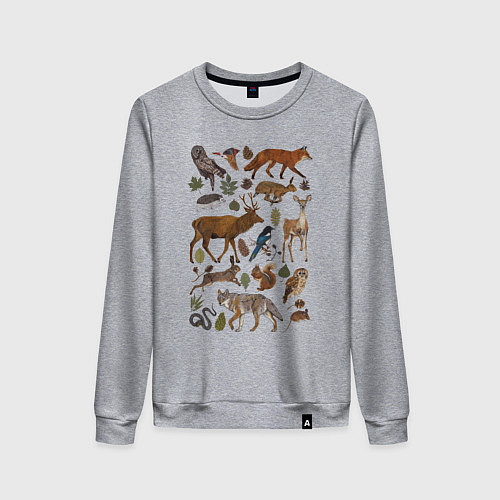 Женский свитшот Лесные животные и птицы / Меланж – фото 1