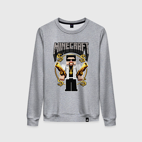 Женский свитшот Стив из Майнкрафт с золотыми пистолетами / Меланж – фото 1