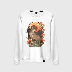 Женский свитшот Волк в лесу в японском стиле