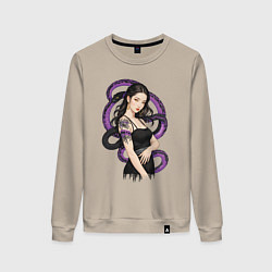 Женский свитшот Девушка в чёрном платье и змея