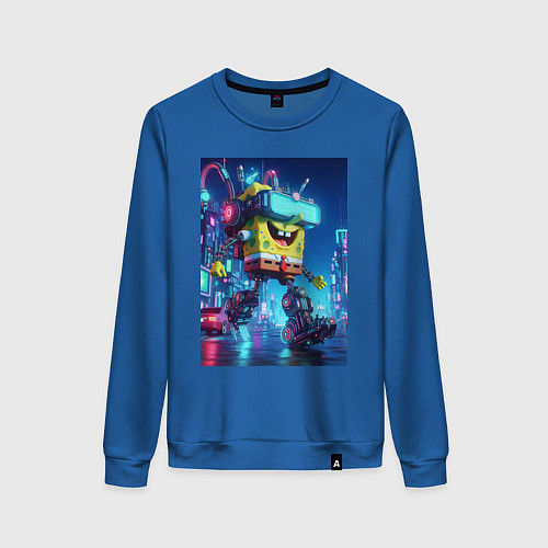 Женский свитшот Cyber Sponge Bob - neon glow fantasy / Синий – фото 1