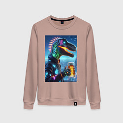 Женский свитшот Крутой неоновый пивозавр в мегаполисе - киберпанк