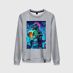 Свитшот хлопковый женский Пивозавр в роли годзиллы - нейроарт, цвет: меланж