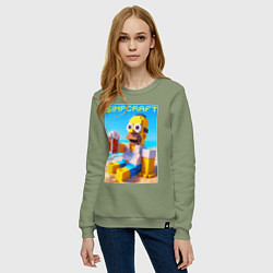 Свитшот хлопковый женский Minecraft and Simpsons collaboration - ai art, цвет: авокадо — фото 2