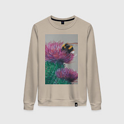 Женский свитшот Мохнатый шмель на кактусе - живопись