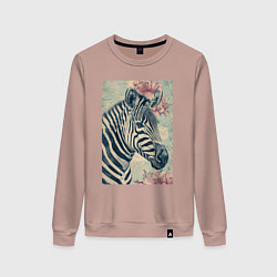 Свитшот хлопковый женский Зебра с цветком, цвет: пыльно-розовый