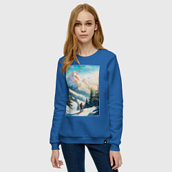 Свитшот хлопковый женский Лыжник в горах, цвет: синий — фото 2