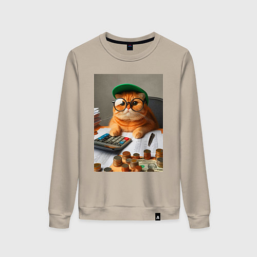 Женский свитшот Рыжий кот - бухгалтер / Миндальный – фото 1