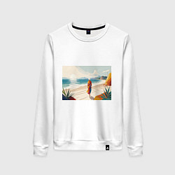 Женский свитшот Летний пейзаж с женщиной на пляже