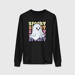 Свитшот хлопковый женский Cute little spooky ghost, цвет: черный