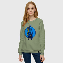 Свитшот хлопковый женский Синий скакун, цвет: авокадо — фото 2