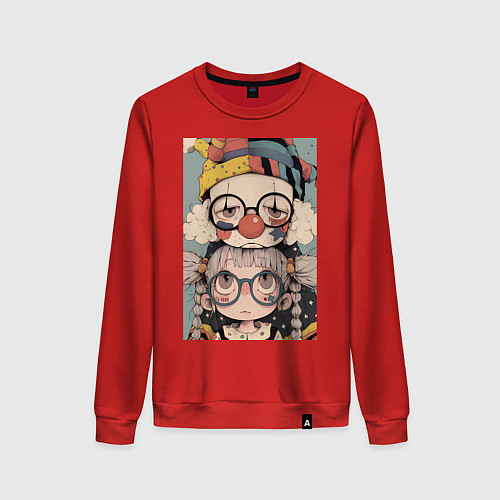 Женский свитшот Клоун с девочкой арт / Красный – фото 1