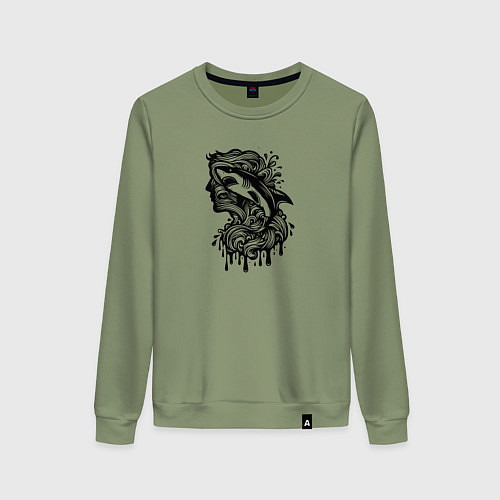 Женский свитшот Татуировка с акулой и головой человека / Авокадо – фото 1