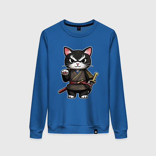 Женский свитшот Крутой кот самурай / Синий – фото 1