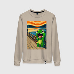 Женский свитшот Динозаврик кричит на картине Эдварда Мунка - мем и