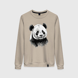 Свитшот хлопковый женский Панда портрет черно белый, цвет: миндальный